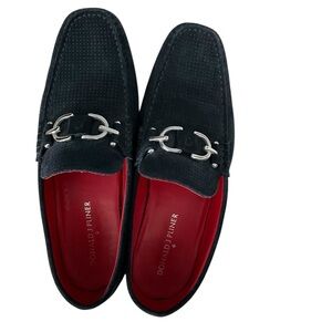 Donald J. Pliner Navy Blue Loafers with Silver Buckle